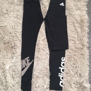 Xs leggings Nike and adidas, gently worn.